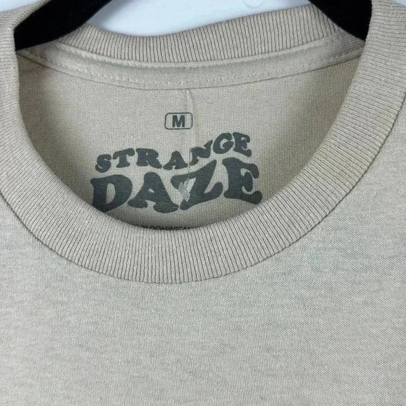 PICKLEBALL TEE SHIRT SZ M 100%COTTON STRANGE DAZE BEIGE /GREEN GRAPHICS SHORT SL - Picture 3 of 5